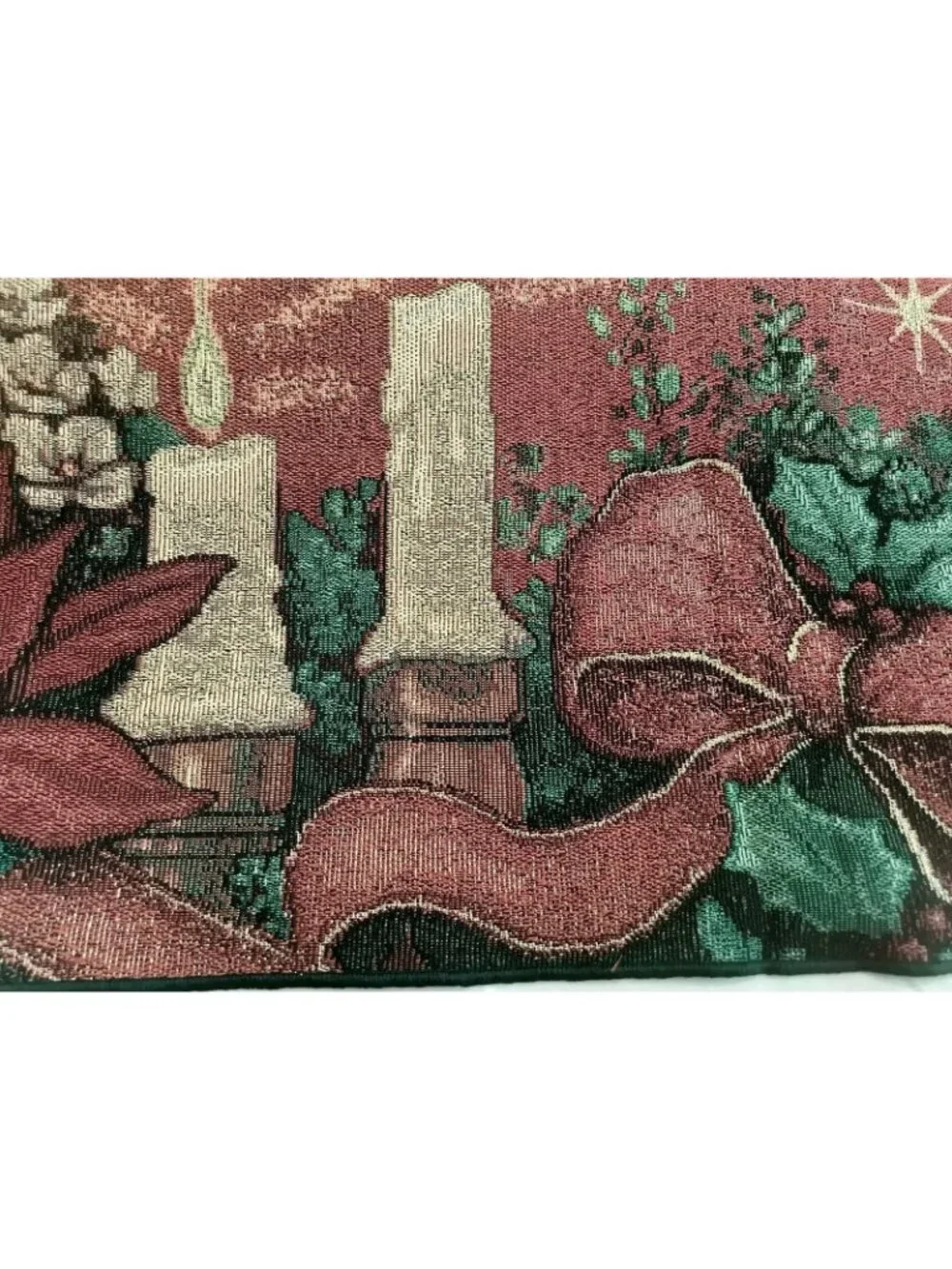Vintage Christmas tapestry table runner featuring poinsettias 83
